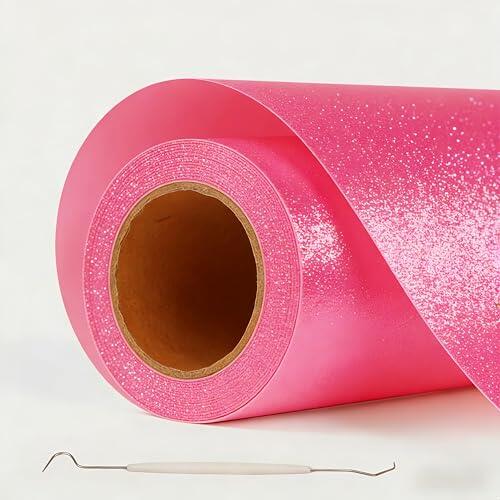 XAHMBSS Vinilo Textil Termoadhesivo 30×200 cm,Vinilo Textil Termoadhesivo con Purpurina,Vinilo para Silhouette Cameo, Para DIY Camisetas y Más Telas (Rosa intenso)