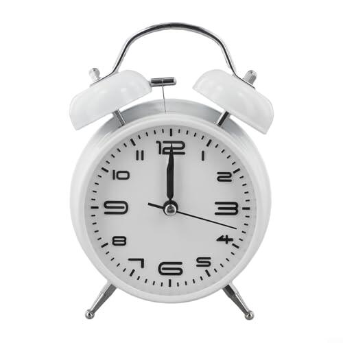 Reloj despertador vintage de 4 pulgadas con pantalla iluminada y alimentación de batería, perfecto para uso nocturno en dormitorios (blanco)