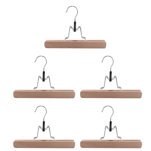 Ticha 5 perchas de madera maciza amarilla para faldas, 25 cm x 3 cm, perchas de madera para pantalones con pinzas.