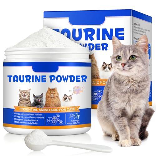Gato taurina, suplemento dietético de alta pureza (99%) para el corazón y la vista, polvo de taurina para gatitos, adultos y gatos mayores, ideal para alimentos barf, húmedos y secos, 200 g