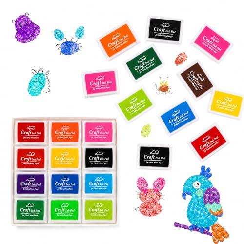 Wafuesh Almohadilla de Tinta Lavable y No Tóxicas, 15 Colores Brillantes, Tampones de Tinta 7,5 x 5,5 cm para Papel, Manualidades, Tela, Scrapbooking, DIY y Actividades Creativas