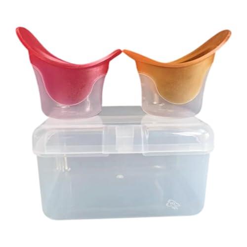 Teruyol Kit de 2 Vasos para Lavado de Ojos Reutilizables con Recipiente de Almacenamiento Y Vaso Medidor. Vasos para Limpieza Ocular para Desmaquillar, Rojo Y Naranja, Individual
