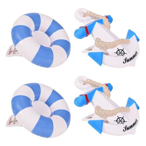 QKURT 4 Piezas Pinzas para Toallas para Tumbonas, Pinzas Grandes para Ropa de Lavandería, Playa para Toallas de Lavandería Tumbona(Ancla + Aro de natación)