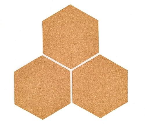 Lote de 12 paneles hexagonales de corcho adhesivos con fieltro – cuadros de pared para fotos, notas y decoración – Caja de chinches incluida