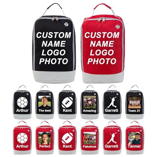 Bolsa para Botas Deportivas Personalizada con Logo y Nombre, Impermeable fácil de Limpiar Unisex para fútbol Rugby Baile (Negro)
