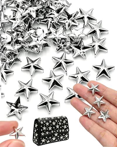 QEQSHQO 200 Remaches Tachuelas de Estrella Plateados para Cuero, Ropa, Bolsos. Kits de DIY Metálicos Decorativos Estilo Punk para Manualidades y Zapatos.
