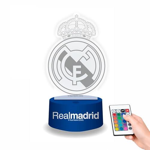 WONDEE Lampara Real Madrid 3D Mágica con Control Remoto y 16 Colores - Lámpara de Futbol y Decoración del Madrid, real madrid niño regalos, Cosas/Regalos Originales Niños y Hombres RealMadrid