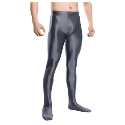 Generisch Leggings para hombre con brillo aceitoso, mallas elásticas de color sólido, pantalones de cintura alta, pantalones deportivos de nailon brillante, mono de nailon brillante, mallas de