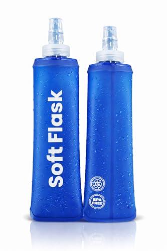 JGR SELECT Botella Plegable - Pack 2 Unidades Soft Flask TPU BPA Free - Bidón Agua Trail Running Flexible Silicona – Botella Hidratación para Chaleco Running, Senderismo, Ciclismo (Azul, 250 ML)