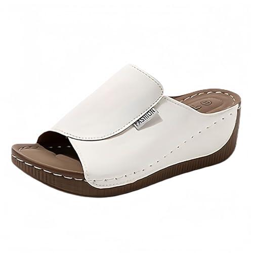 Sandalias Mujer Comodas Sandalias Ortopedicas Comodos Verano Plataforma Sandalia Con Punta Abierta Ortopédicas De Cuña Fiesta Cuero Chanclas Romanas Flexibles Zapatos Retro Planas Moda Boda Piscina