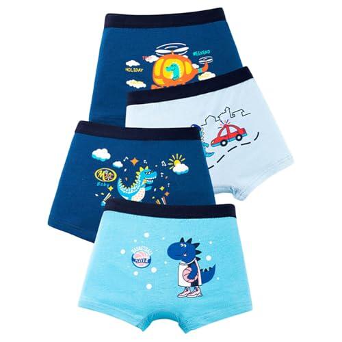 Genérico Calzoncillos Boxer Niño 4-14 Años Pack de 4 Boxer Niño Dinosaurios Deporte Ropa Interior Adolescentes Niños Cintura Elástica Cómodo Suave Transpirable (Cielo Azul, 6-8 años)
