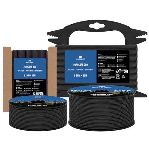 Manco Element 2mm Paracord 30m 3 Hebras Tipo I Negro | 100% Cuerda de Nailon | Capacidad de 90KG - Ideal para Bricolaje, Al Aire Libre, Camping