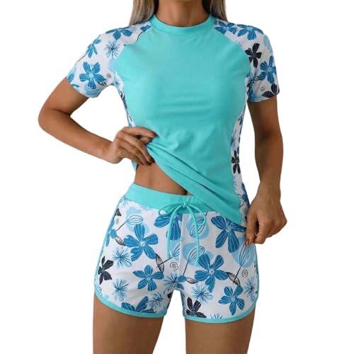 Traje de baño para mujer, manga larga, protección de dos piezas, UPF 50+, traje de baño UV, tallas grandes, ajustado, protección solar, traje de baño, camiseta de manga larga y pantalones cortos para