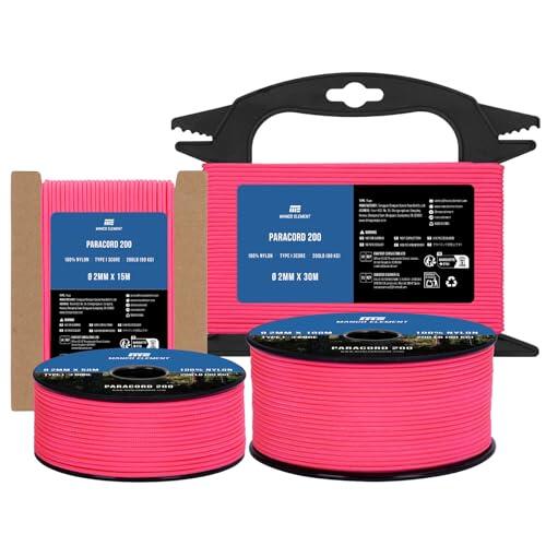 Manco Element 2mm Paracord 15m 3 Hebras Tipo I Rosa Neón | 100% Cuerda de Nailon | Capacidad de 90KG - Ideal para Bricolaje, Al Aire Libre, Camping