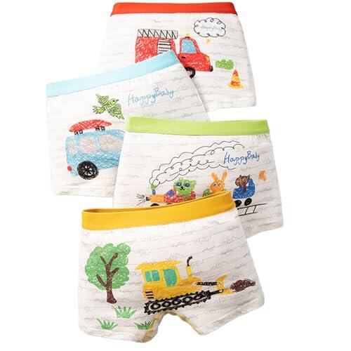 Genérico Calzoncillos Boxer Niño 4-14 Años Pack de 4 Estampado Boxer Niño Dibujos Deporte Ropa Interior Adolescentes Cintura Elástica Cómodo Suave Transpirable (Blanco, 8-10 años)