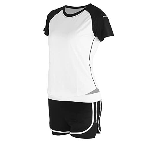 Conjunto de 2 piezas de manga corta para mujer, informal, de verano, para entrenamiento, fitness, traje para correr, yoga, mujer (L)