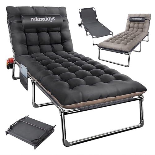Relaxdays Cama Camping Plegable, colchón, cojín Cervical, Soporte móvil, hasta 250 kg, HBT:26x190x72 cm, Gris