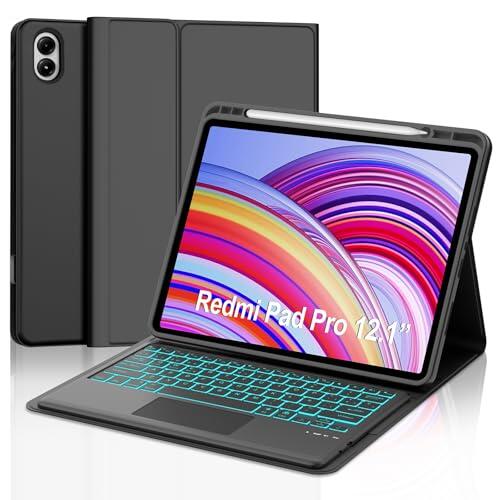 FOGARI Teclado con Touchpad para Redmi Pad Pro 12.1" 2024/Xiaomi Poco Pad 12.1", Español Ñ Teclado Retroiluminado Magnético Desmontable Bluetooth con Trackpad para Tablet Redmi Pad Pro 12.1", Negro