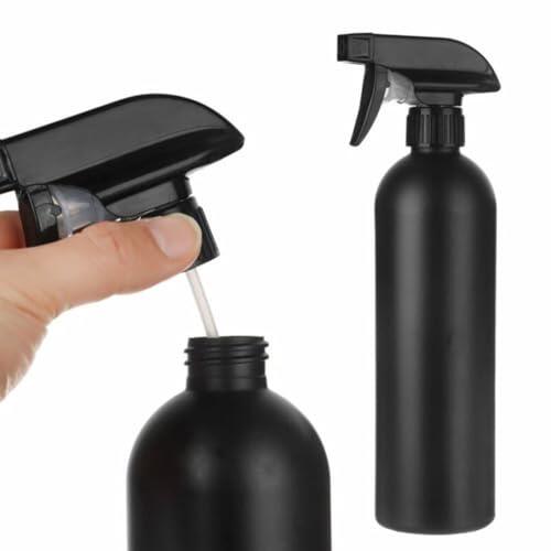 Lecreatekit Botella de spray de peluquería, pulverizador de agua de niebla fina de 500 ml para plantas de tatuaje de salón, polietileno ajustable, color negro