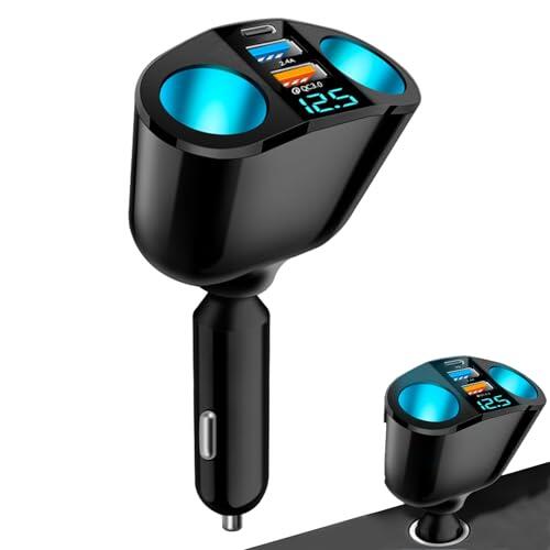 Cargador Mechero para Coche 120W, con Doble USB-C PD + QC3.0, Voltímetro LED, Puerto de 12V/24V, Carga Rápida para iPhone, Samsung, Huawei-Ideal para Coche, Camión, SUV y RV