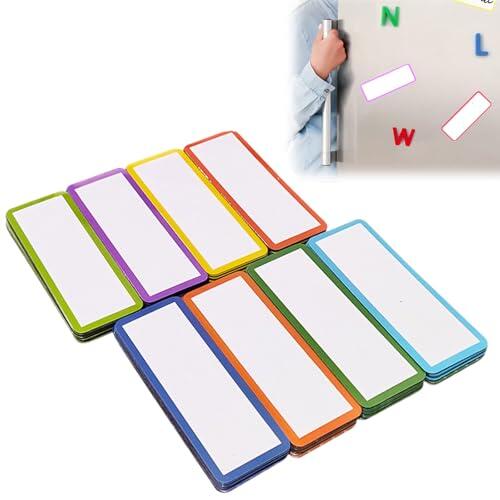 Etiquetas Magnéticas, Carteles Magnéticos Borrables, Cintas Magnéticas Reescribibles, 50 Piezas, 8 colores, Portaetiquetas Magnéticos, para Pizarras, Frigoríficos, Armarios de Hierro (10 x 5cm)