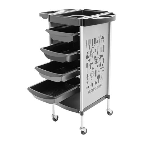 Carro de salón 6 niveles 4 cajones 30-50Kg postre estético con ruedas, carrito de almacenamiento de belleza 37X34X88Cm, para manicura peluquería spa clínica veterinaria tatuaje dental blanco