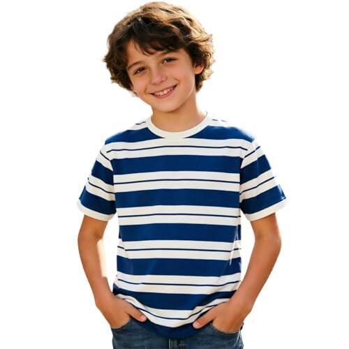 Generisch Camiseta de verano para niños con estampado de rayas, cuello redondo, manga corta, ajuste ligero, cómodo, camiseta de ocio, para uso diario y exterior