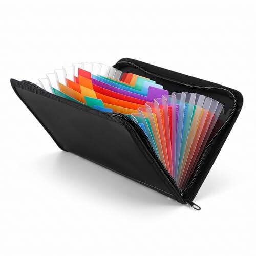 Amabro Carpeta archivadora para tarjetas A6, carpeta para documentos A6, resistente al agua, con 13 compartimentos y cremallera