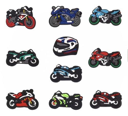 Juego de 10 pernos colgantes de moto para cocodrilos – Jibbitz Motard casco deportivo – Decoración zapatos zuecos sandalias – Regalo para hombre apasionado de la motocicleta – PVC flexible