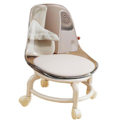 MotiveTech Taburete Bajo Rodante con Ruedas de 360 Grados y Respaldo Acrílico Asiento Ergonómico y Patas de PP Movibles Adecuado para Hogar Oficina SPA Salón, Blanco, Individual