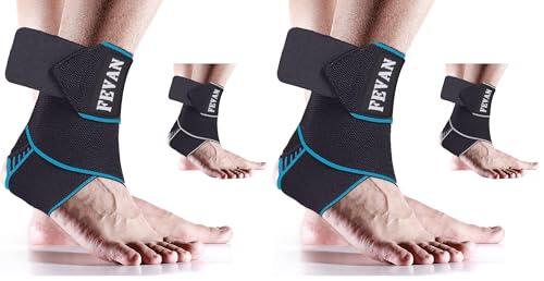 FEVAN Tobillera Para Esguince Antideslizante Ajustable - Tobillera Fascitis Plantar - Tobillera Estabilizadora - Tobillera Deportiva (Azul/Negro) (Paquete de 2)