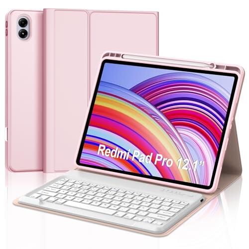 FOGARI Teclado para Redmi Pad Pro 12.1" 2024/Xiaomi Poco Pad 12.1" 2024, Español Ñ Teclado Bluetooth Magnético Desmontable para Tablet Xiaomi Redmi Pad Pro 12.1" 2024, Rosa