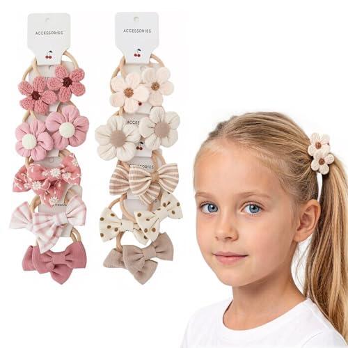 MYZWEL 20 Piezas Lazos para Pelo Niña y Gomas Elásticas Bebé, Coleteros con Lazos Suaves para Coletas, Accesorios de Pelo para Niñas y Bebés, 2 Juegos de 10 Unidades en Color Crema y Rosa
