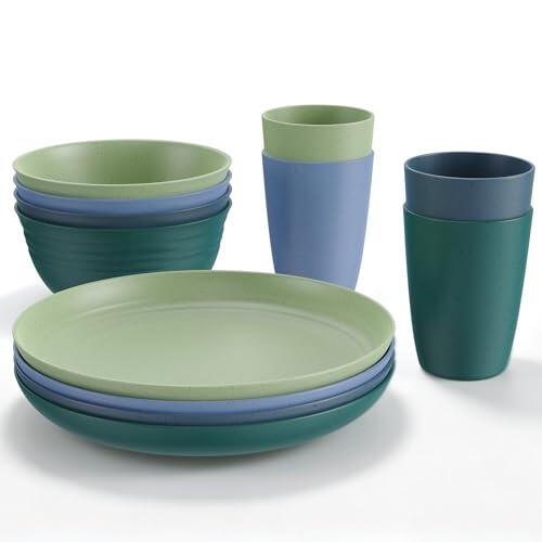 Anbte 12 pcs Vajilla de Camping, Platos y Cuencos de Plástico para Camping