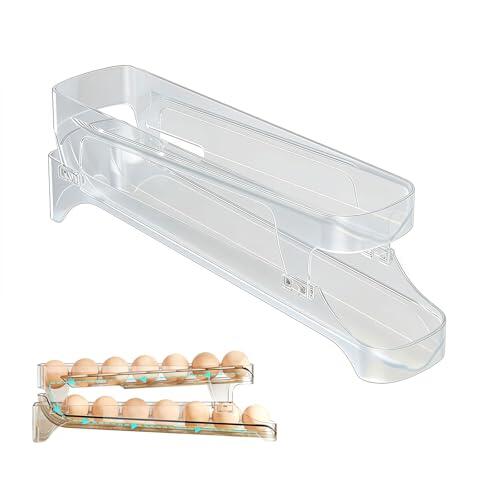 1 Stück soporte para huevos para refrigerador, organizador de almacenamiento de huevos con diseño de rodillo automático, contenedor de canasta de huevos, almacenamiento de huevos para la cocina,