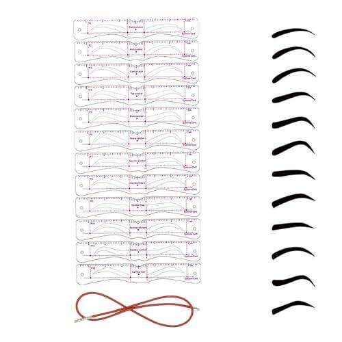 Eyebrow Stencils - 12 Pieces Reusable Makeup Template with Strap, Eyebrow Shaping Tool for Precise Brow Styling, Beauty Stencil Kit for Parties Prom Dating Daily Makeup Photography Stage Use