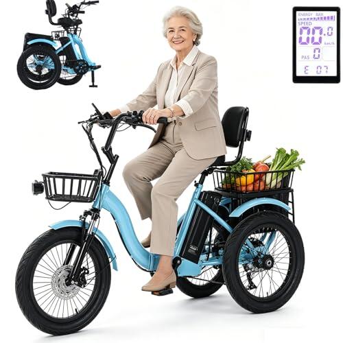 BuilfutenM Triciclo Adulto Electrico con Bateria Dobrável Plegable Adulto 18 Pulgadas con Cesta de Carga Neumáticos Anchos para Adultos Plegable y fácil de Escalar Capacidad de Carga de 120 kg A