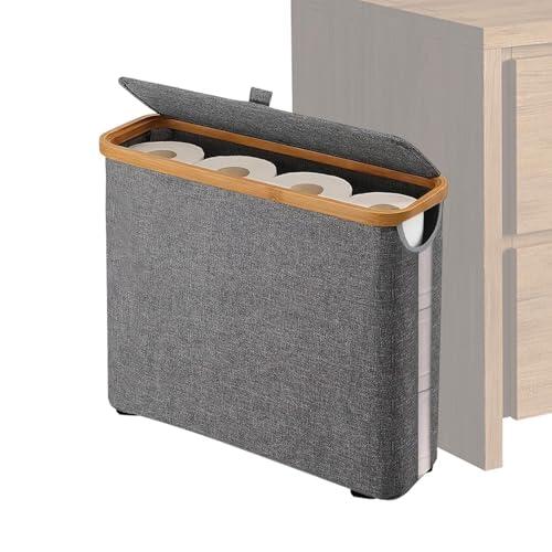 Cesta para Papel Higiénico - Tela Oxford 17.8x6x13.8 Pulgadas | Organizador Plegable Autoportante | Cesta De Almacenamiento con Tapa Y Asa para 12 Rollos Hogar Baño Salón