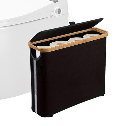 Cesta para Papel Higiénico - Tela Oxford 17.8x6x13.8 Pulgadas | Organizador Plegable Autoportante | Cesta De Almacenamiento con Tapa Y Asa para 12 Rollos Hogar Baño Salón
