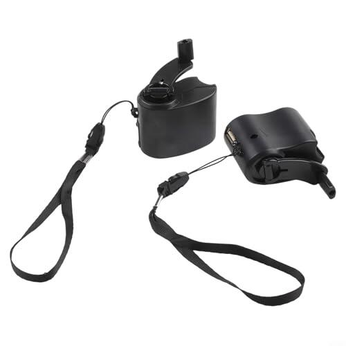 Cargador manual de dinamo USB generador de manivela, cargador de teléfono portátil para viajes al aire libre, fuente de alimentación manual con luz LED para dispositivos móviles, negro, paquete de 2