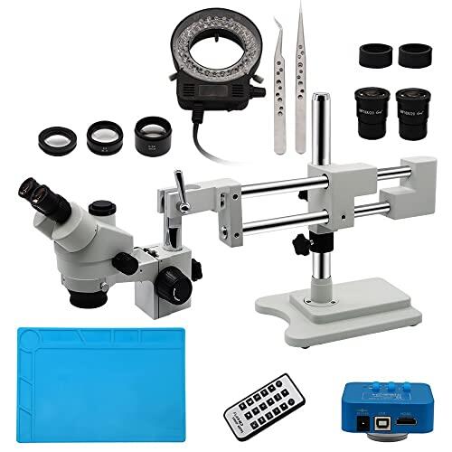 Juego de microscopio estéreo Trinocular con soporte de brazo doble para reparación de soldadura de teléfono, PC y placa base