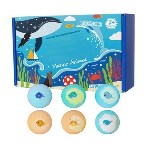 Bolas de Baño,6 piezas con juguete dentro y gel de ducha - Diseño temático marino, bola de baño SPA - para Cuidado Personal, Spa, Relajación, Hogar, Viajes, Aseo, Hotel,