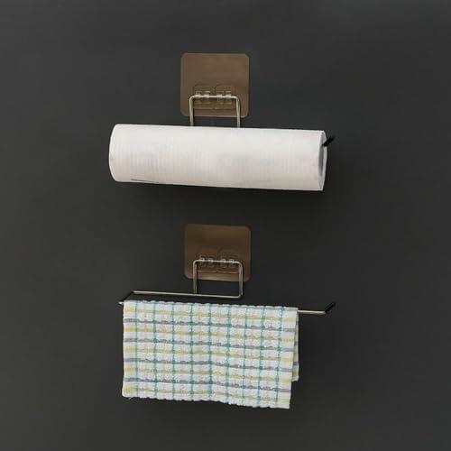 Fdit Toallero de Papel Debajo del Gabinete Toallero de Acero Inoxidable para Cocina Baño con Montaje Adhesivo Fácil Instalación Compacto Ahorro de Espacio