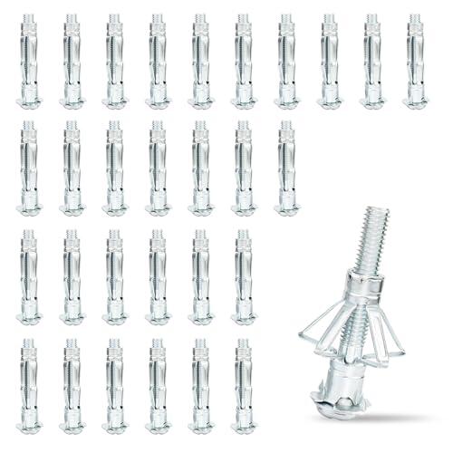 30 tacos de metal galvanizado para pared hueca, M8 x 52 mm, ranuras de expansión, tacos para cavidades delgadas, para fijación en placas de yeso, imágenes, yeso