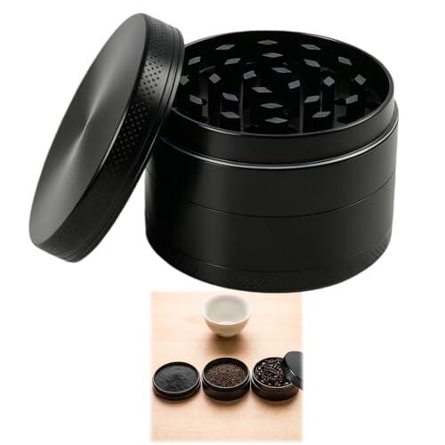 Grinder Metal 4 Piezas compatible con Hierbas, Especias, 5cm – Molinillo Manual Negro con Tamiz y Iman – Crusher para Hierbas Secas