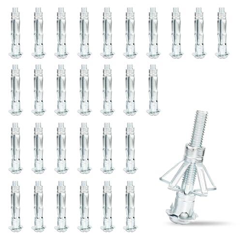 30 tacos de metal galvanizado para pared hueca, M6 x 52 mm, ranuras de expansión, tacos para cavidades delgadas, para fijación en placas de yeso, imágenes, yeso