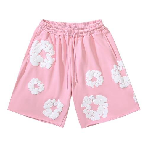 Pantalones Cortos Rosas, para Hombres y Mujeres, (Guirnalda Blanca) Talla s