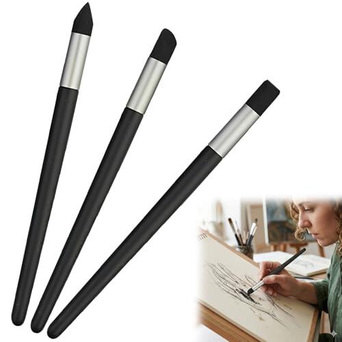 OQKAHIV 3pcs Boceto Bolígrafo Pincel Frotar Esponja, Lavable Reutilizable Boceto Frotar Bolígrafo Óleo Pintura Pinceles Boceto Bolígrafo para Artista Dibujo, para Detalles Brocha para Difuminar, Negro