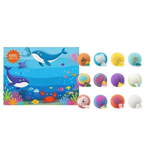 12Pcs Bath Bombs with Surprise Inside, Handmade Bath Bombs with Sea Animal Toy, Child-Safe Natural Organic Bubble Baths & Fizzy Toy to Moisturize Dry Skin, Great Presents for Kids Birthdays, Christmas