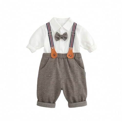 Elegante traje para niños: pajarita clásica de traje para niños pequeños con tirantes ajustables, conjunto formal casual de dos piezas, Blanco, 3-4 años